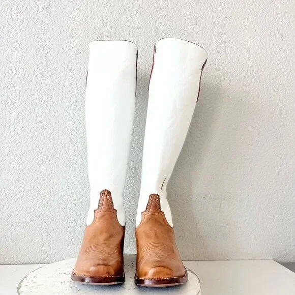 Rod Patrick Womens Knee High Cowboy Boots 11AA Brown White Cowgirl Western Tall - Picture 7 of 14